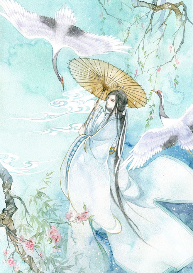 皎皎白驹-山人辰露_插画,水彩,古风_涂...