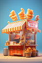 AI数字艺术餐饮美食店铺小场景模型-众图网