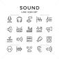 设置行声音——人造物体对象的图标Set Line Icons of Sound - Man-made objects Objects音频、谱号设计师,dj,鼓,耳朵,均衡器,频率,吉他,耳机,图标,说明,乐器,孤立的,线,扬声器,扩音器,麦克风,嘴,音乐,注意,轮廓,记录,集声音、音响、象征,高音,声音,波 audio, clef, designer, dj, drum, ear, equalizer, frequency, guitar, headphones, icon, illustration, 