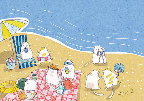 夏日的猫咪-annie.Z_手绘,猫咪,...