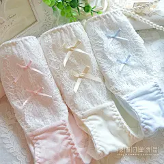 日单。甜美可爱女生蕾丝边蝴蝶结内裤纯棉中腰舒适透气少女内裤