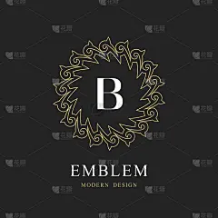 简单的几何字母组合。首字母b圆形模板。书法优雅线条艺术标志设计。皇室标志，精品，酒店，餐厅，葡萄酒。
