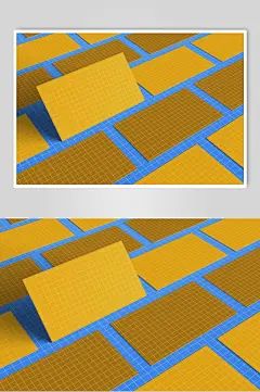 立体黄色多张名片样机效果图