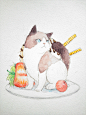 猫与食物-夏池_猫,猫咪,美食_涂鸦王国插画