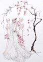 【笔尖时尚_线条的魅力】美国插画家Alexandra Nea 手绘婚纱 婚纱礼服。闺蜜团伴娘礼服。黑白线条。素材。