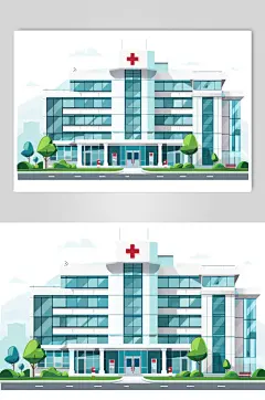 AI数字艺术城市医院大楼建筑插画-众图网