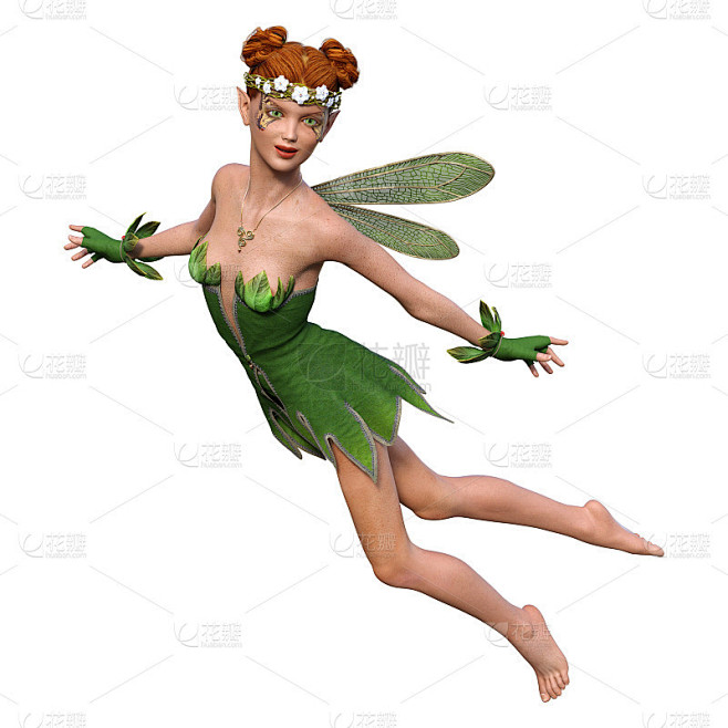 3D插画幻想春天的仙女在白色