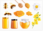 Honey realistic set with isolated icons of spoons comb and flowers with bees and full jars vector illustration