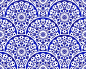Blue and white chinese pattern with scale patchwork style, abstract floral decorative indigo mandala Premium Vector