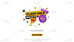 Flash出售横幅。一天大甩卖，特价，清仓。促销横幅模板设计，大促销特价。大减价，季末特价横幅。矢量