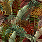 seamless pattern with tropical leaves on black