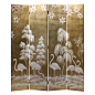 Hand-painted wood screen featuring flamingos on an antiqued goldleaf background.