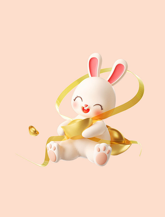兔年新年春节3D立体卡通可爱兔子抱元宝I...