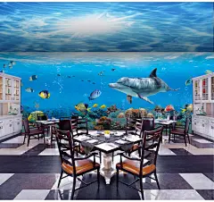 3d立体大型壁画壁纸海底世界海洋鱼主题儿童房电视背景墙纸-淘宝网