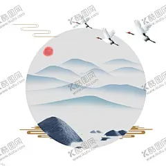 山水仙鹤复古背景海报素材 【酷图网】山水,仙鹤,复古,背景,海报,素材