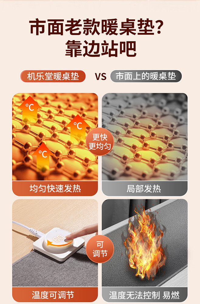 暖桌垫加热鼠标垫超大办公室电脑桌面垫子学...