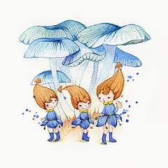 蘑菇头的小姑凉 - 大瞿ava_插画，水彩_涂鸦王国插画