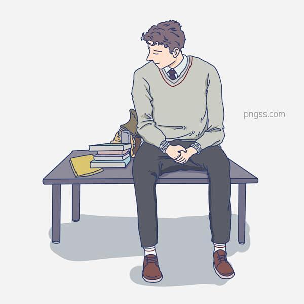 成熟男人坐在长椅上插画图片大小3000x...