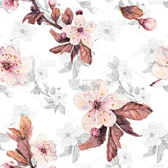 浪漫的无缝图案与水彩樱花