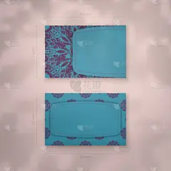 蓝绿色的名片模板与希腊紫色装饰您的品牌。