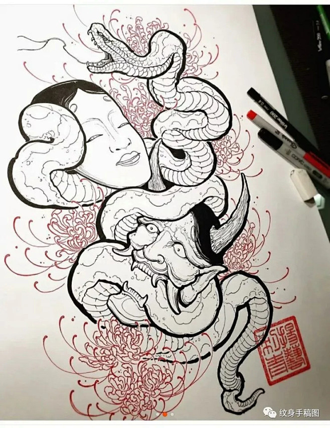 花臂纹身 纹身手稿 纹身素材 最新花臂纹...