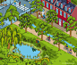 Adobe Portfolio Illustrator environment green Pixel art vector art Isometric maps map Landscape print environmental design annual report Nature infographic