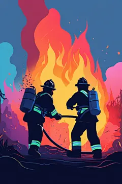 消防车防火消防员救火背影插画图片