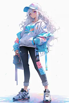 女生帅气棒球帽人物女孩图片插画