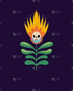 带骷髅的装饰性花。矢量手绘图。万圣节的花，亡灵节。传统的墨西哥模式。设计t恤，海报。平面向量插图。