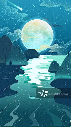 月亮山水手机壁纸正版高清图片下载-视觉中国VCG.COM