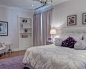 Example of a large classic master medium tone wood floor bedroom design in Philadelphia with purple walls