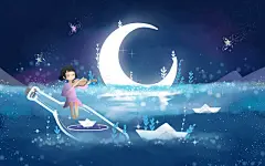 手绘月亮风景原创插画素材海报