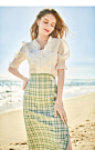 【山水奇珍】米莱达绿色格子半身裙女2021夏季新绣花包臀开叉裙-tmall.com天猫