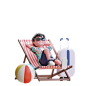 旅行者在沙滩椅上放松 3D 插图