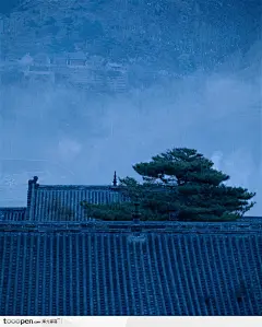 五台山塔院寺建筑屋顶·晨雾