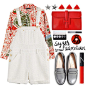#summer #red #white #overalls #jumper #moccassin #flats #sandals #handbag #bag #clutch #Moschino #vogue #zara #hermes #NARS #shirt #blouse #print #CasualChic #casualoutfit #chic #trend #style #StreetStyle #StreetChic #teen #weekendstyle #friday #hangout #