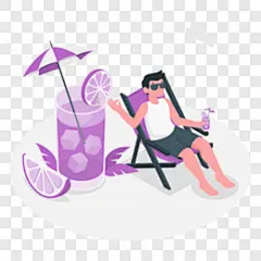 插画风男生坐在躺椅上度假场景卡通手绘PNG图片 来自PNG搜索网 pngss.com 免费免扣png素材下载！