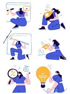 蓝色扁平风人物插画素材免扣png素材_2_云苓玩设计_来自小红书网页版