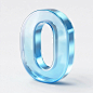 "0" icon, blue frosted glass white acrylic material, transparent technology sense, white background, studio lighting, isometric, 3d, c4d, 8k