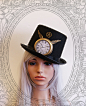 Steampunk  Tophat (Goth, topper, steampunk, black, clock, hat, gear )