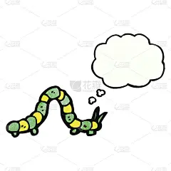 带有思想泡泡的卡通毛毛虫