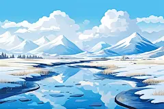 西藏风光雪山手绘插画