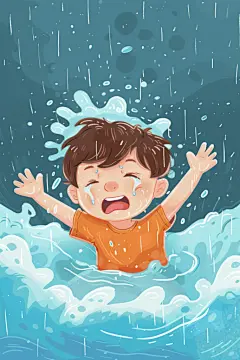 珍爱生命儿童意外落水插画