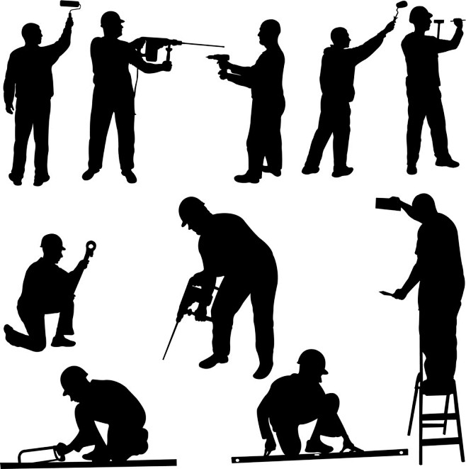 正在工作的建筑工人剪影图片