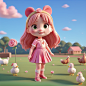 00054-3683267748-A little girl of five or six years old is walking on the grass, wearing pink clothes, a pink rose on her head, golden long hair,
