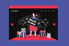 时尚创意黑五电视宣传促销海报设计矢量插画插图ai素材源文件 Black Flat Design Black Friday Illustration Set插图3