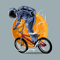 自行车宇航员太空人插画矢量图设计素材