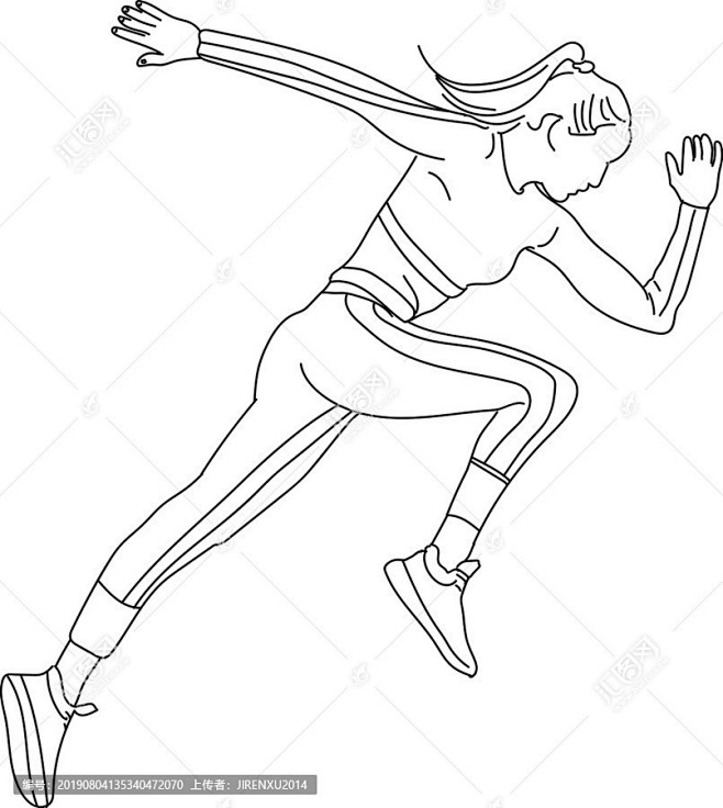 一位女性运动员在奔跑线稿插画