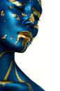 Beauty Alien Halloween Makeup : Beauty fashion Model with blue Skin and gold Lips