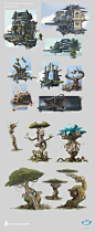 Shardbound Visual Development, Steve Shi : These are some early concepts I did for Shardbound. I helped with trying to define the look of the play areas and the overall architecture. 
Check them out here: http://www.shardbound.com/

The first image was do